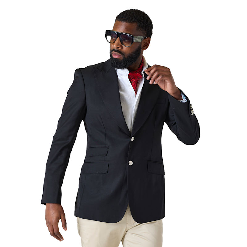 Plain Single Breasted Peak Lapel Blazer – Black DAVID WEJ Wolf
