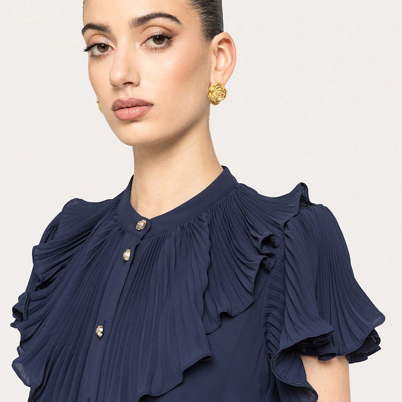 Nissa Pleated Chiffon Midi Dress - Blue