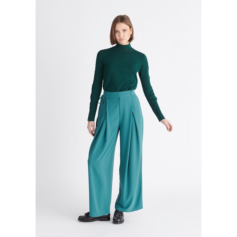 Thumbnail of Pleated High Waist Trousers In Teal image