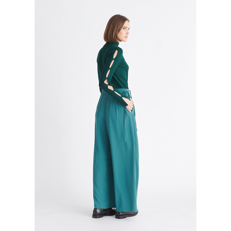 Thumbnail of Pleated High Waist Trousers In Teal image