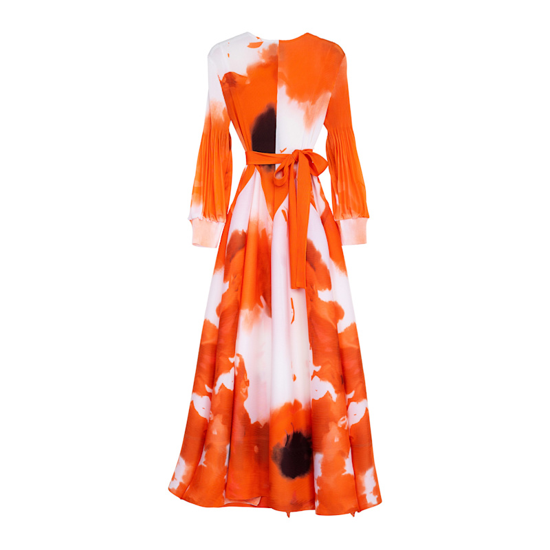 knee length dresses for ladies Orange Multi Patchwork Print Piping Detail Belt Midi Dress *FINAL SALE –  SSYS
