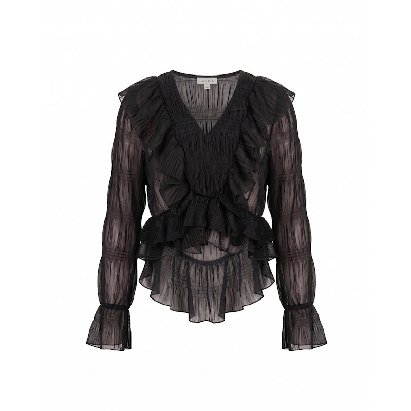 Pleated Ruffled Top With V-Neck. Black | TANTRA SPAIN SL | Wolf