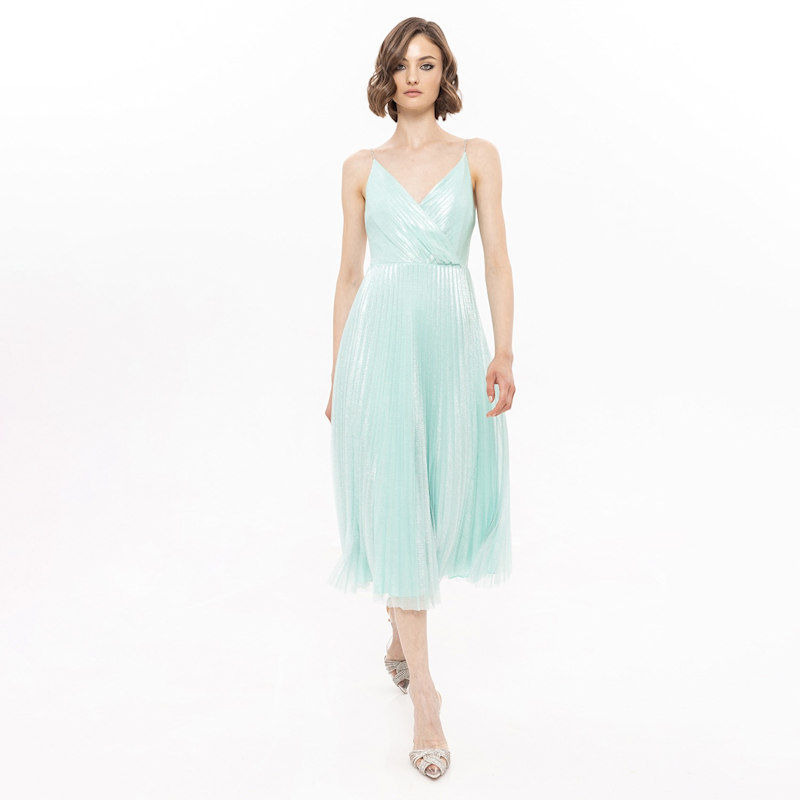 pleated tulle midi dress NEUTRAL PLEATED TULLE DRESS | CULT MIA