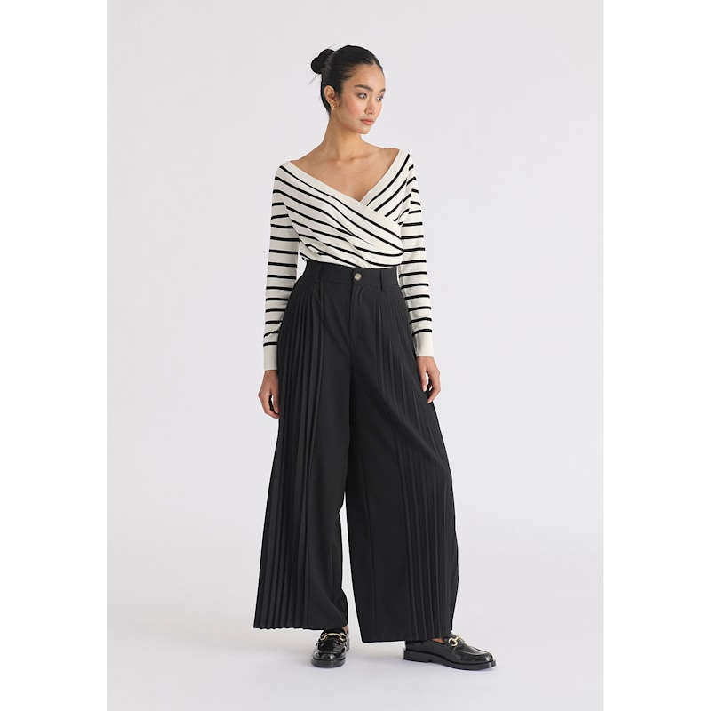 Thumbnail of Pleated Wide Leg Trousers In Black image