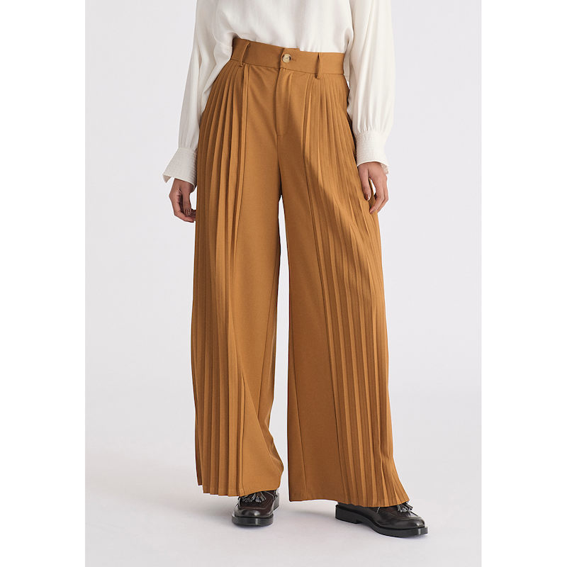 Thumbnail of Pleated Wide Leg Trousers In Camel image