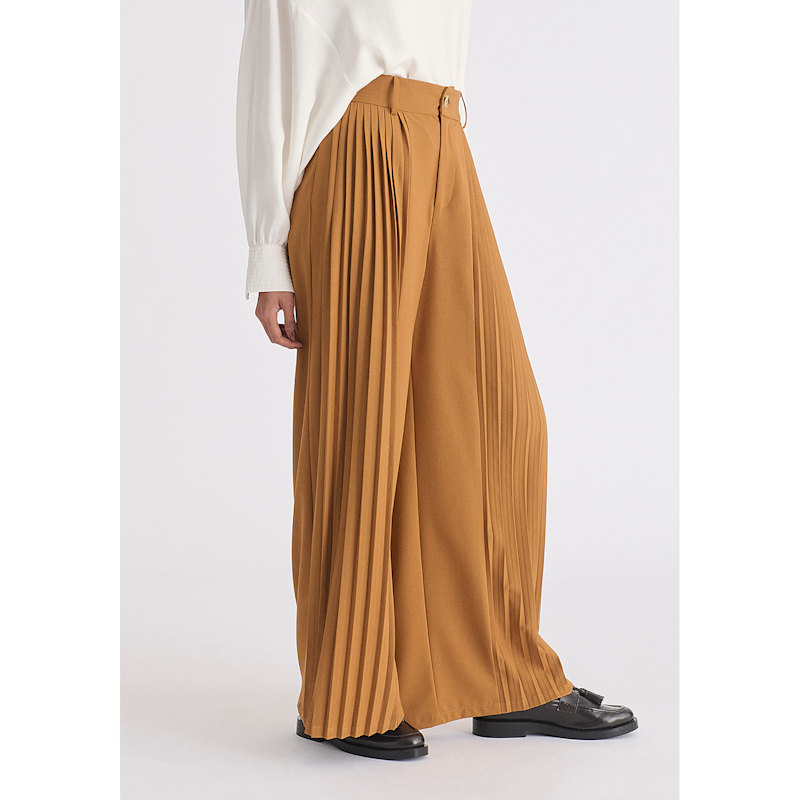 Thumbnail of Pleated Wide Leg Trousers In Camel image