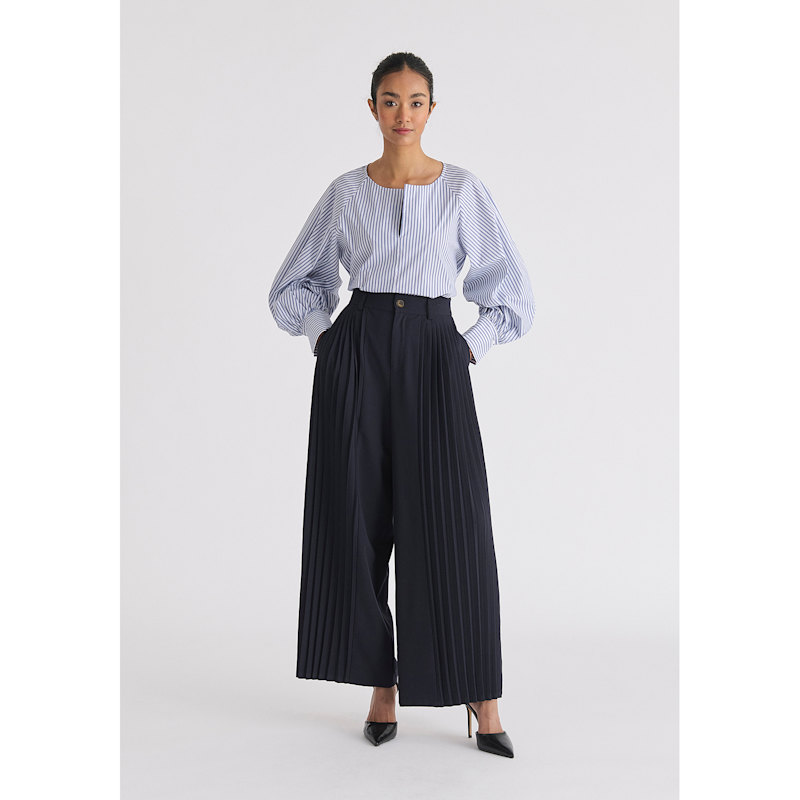 Thumbnail of Pleated Wide Leg Trousers In Navy image