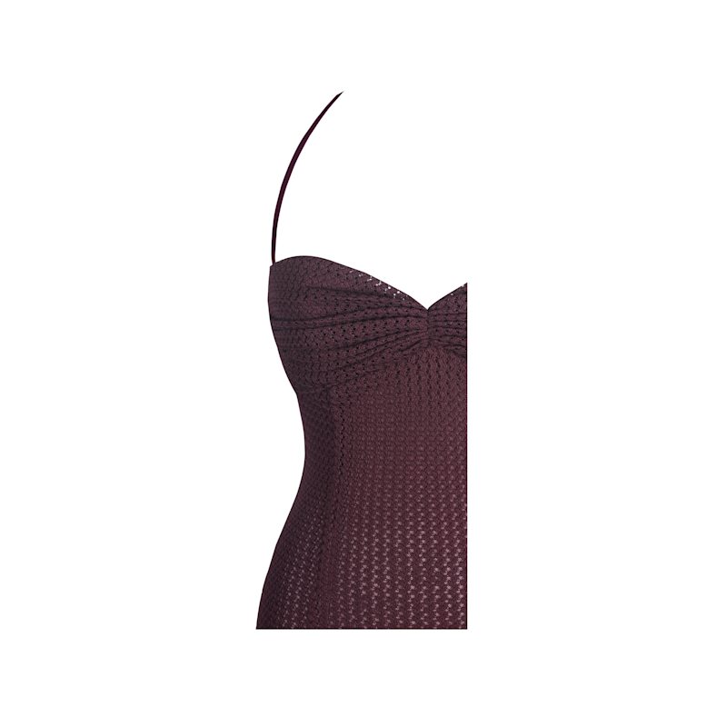Thumbnail of Pluma Maroon Halter Faux-Fur Trimmed Midi Dress image
