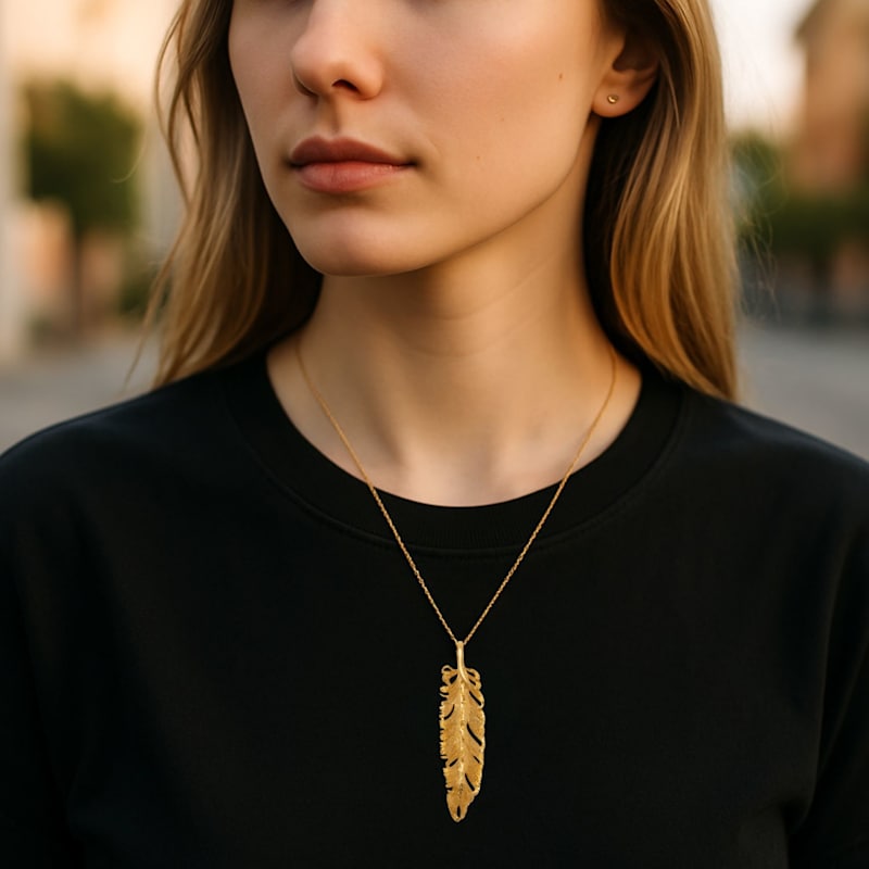 Thumbnail of Gold Plume Pendant Charm Necklace image