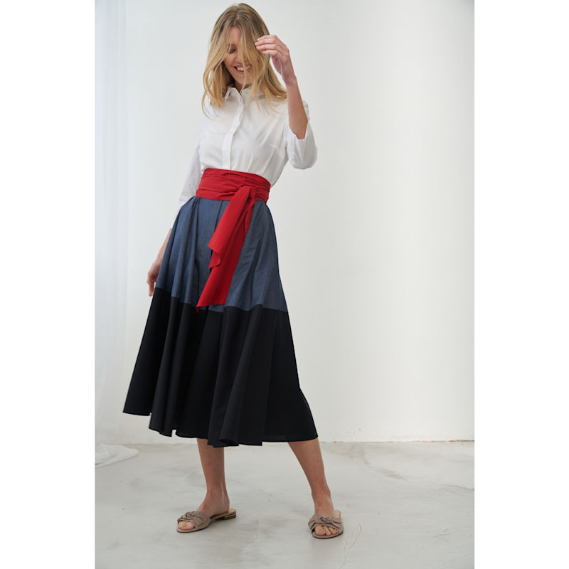 Thumbnail of Shirtdress With Tie Belt Color Blocking Blue-Black image
