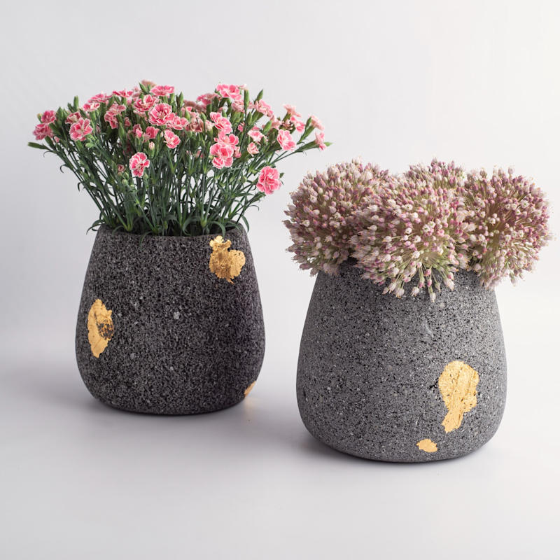 Thumbnail of Pod Vase - Lava Stone With Gold image