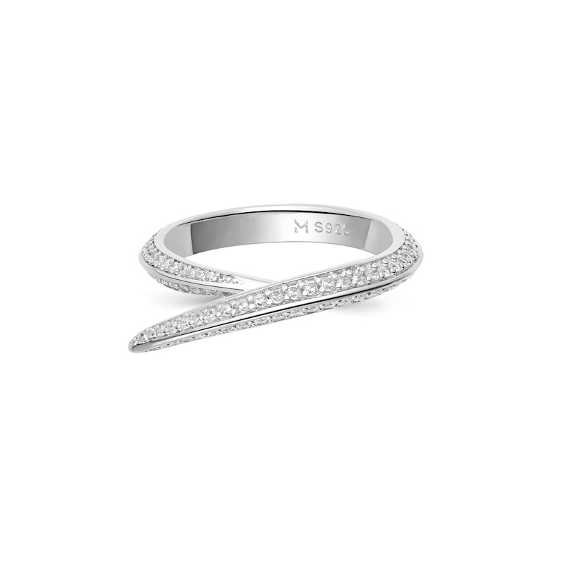 Thumbnail of Pointed Curve Ring - Silver, Clear Stone image