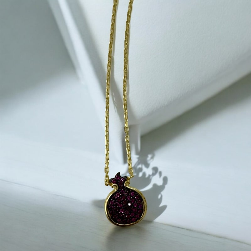 Thumbnail of Pomegranate Ruby Pink Pendant Necklace Gold image