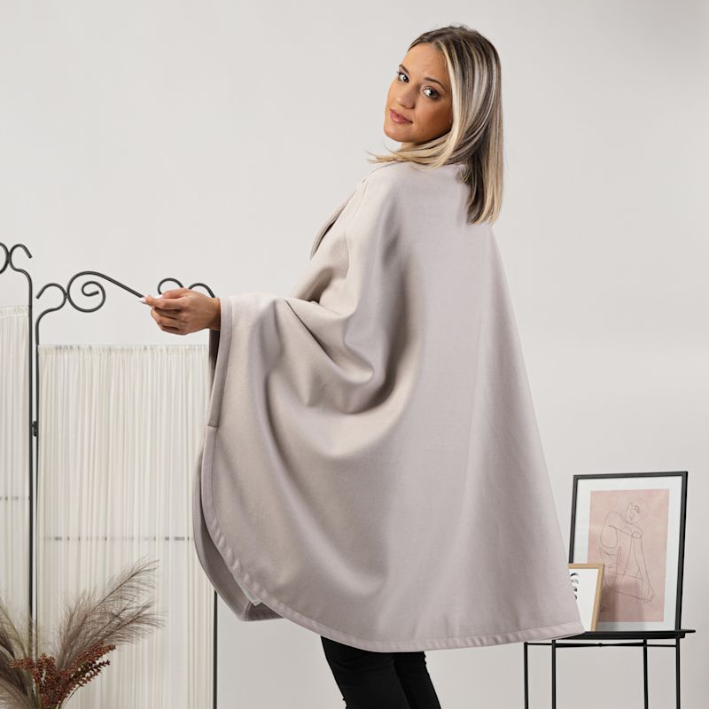 Wool Poncho Cape Coat With Buttons In Off White | Nikka