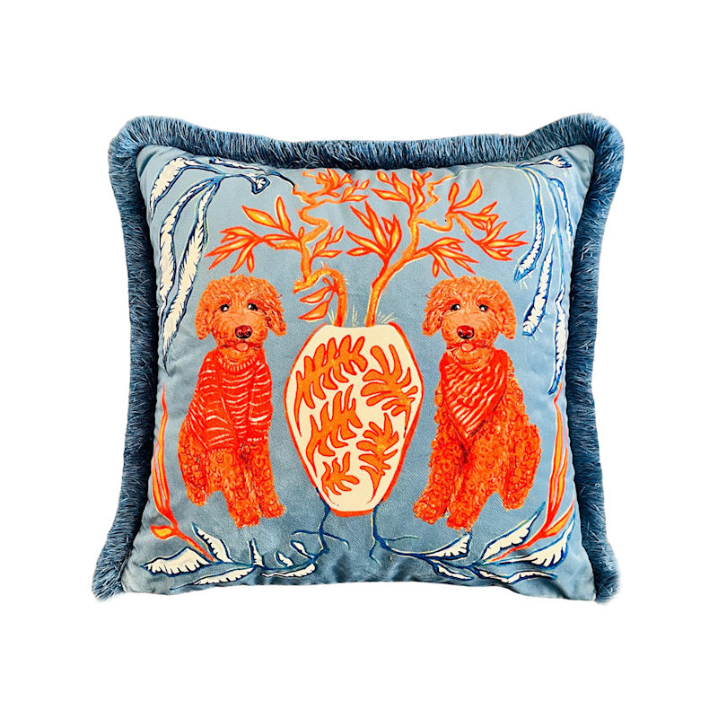 Thumbnail of Poodle Dog Print Velvet Pillow - Artistic Home Decor image