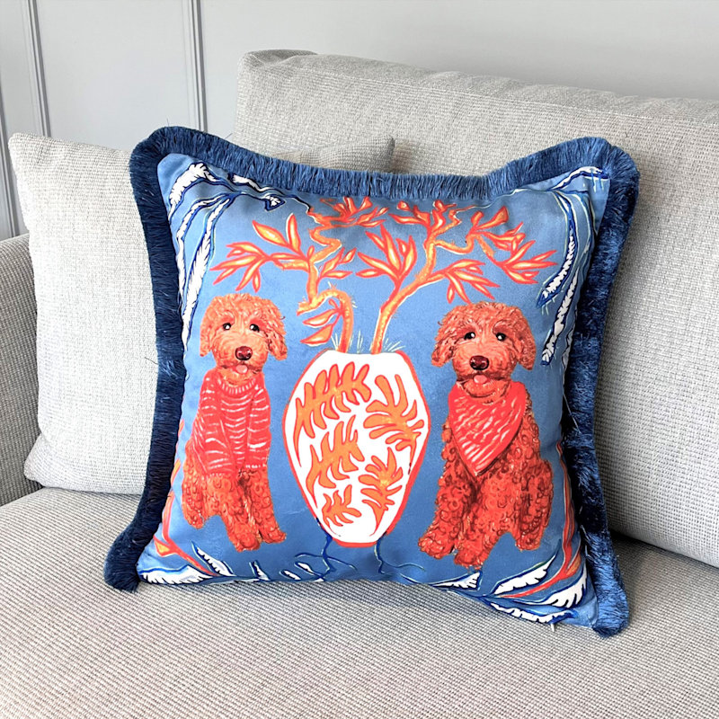 Thumbnail of Poodle Dog Print Velvet Pillow - Artistic Home Decor image
