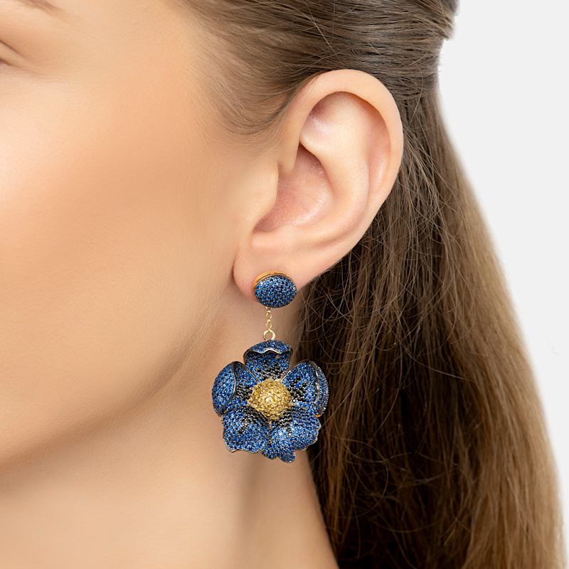 Thumbnail of Poppy Flower Drop Earrings Sapphire Gold image