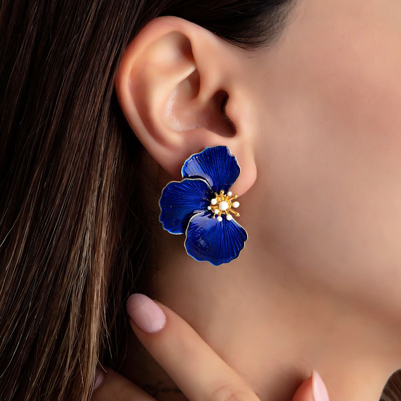Thumbnail of Poppy Flower Earrings - Navy Blue image
