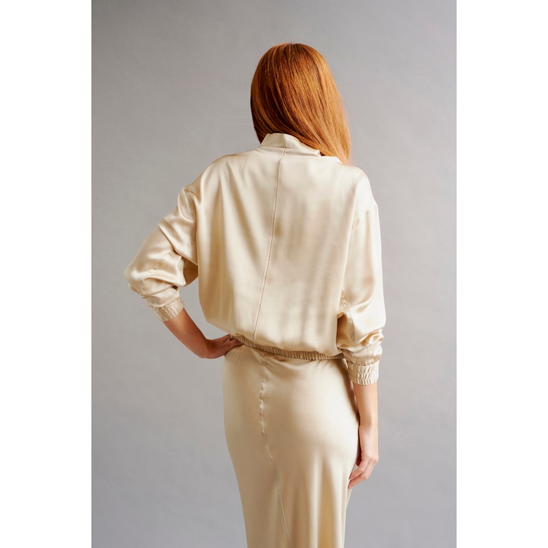 Thumbnail of Poppy Silk Bomber Jacket - Sand image