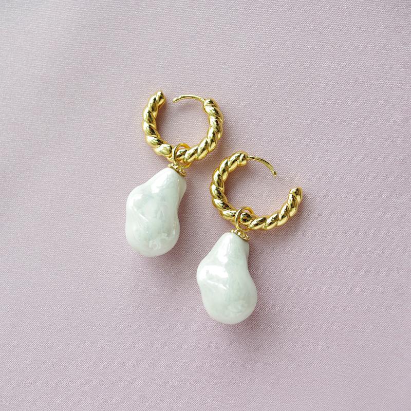 Thumbnail of Porcelain Baroque Pearl Hoop Earrings image