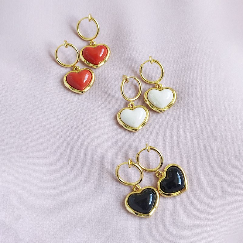 Thumbnail of Porcelain Red Heart Clip-On Hoop Earrings image