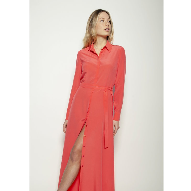 Thumbnail of Portofino Silk Chemisier Long Dress Coral image