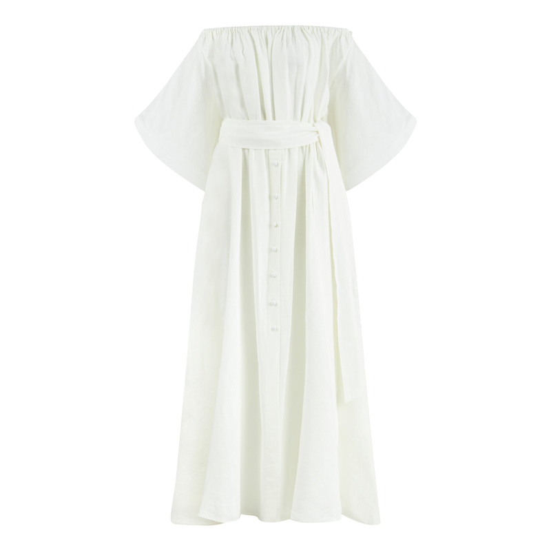 Lilamie Portofino Wavy Sleeve Long Resort Dress - White