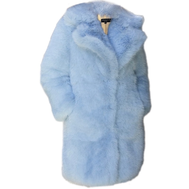 Powder Blue Faux Fox Fur Coat By Dani Watanabe | HARMONIA NY
