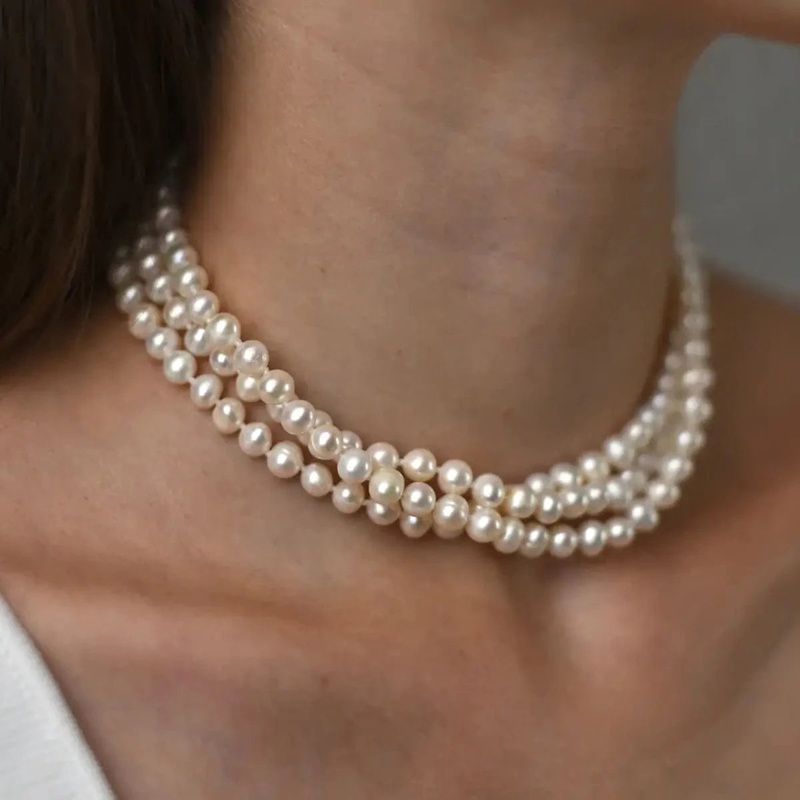 Thumbnail of White Pearl Choker – Three Row Bridal Necklace | Freshwater Pearls image