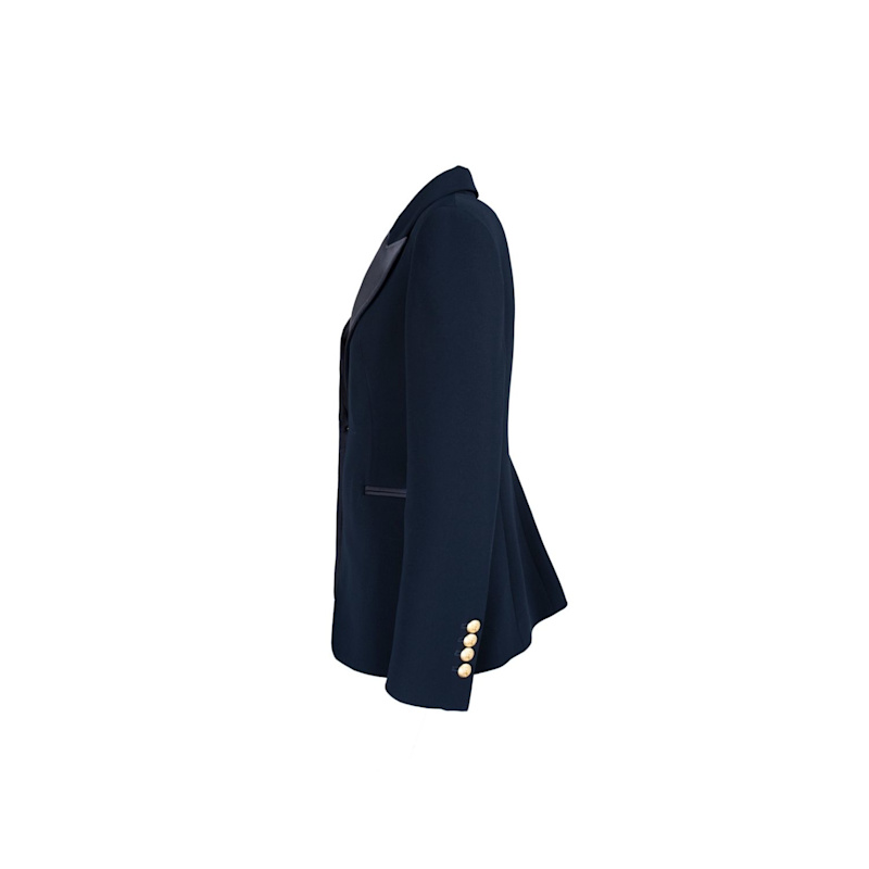 Thumbnail of Premium Crepe Single Breasted Navy Blazer With Satin Flaps image