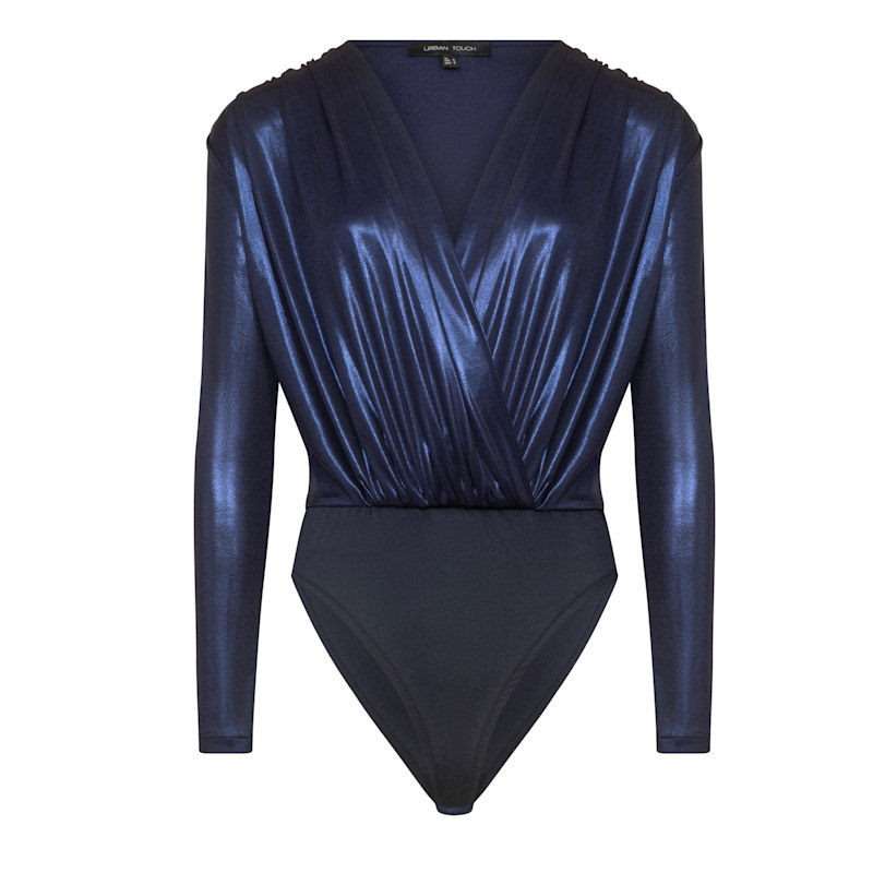 Thumbnail of Premium Jersey Metallic Wrap Bodysuit Navy image