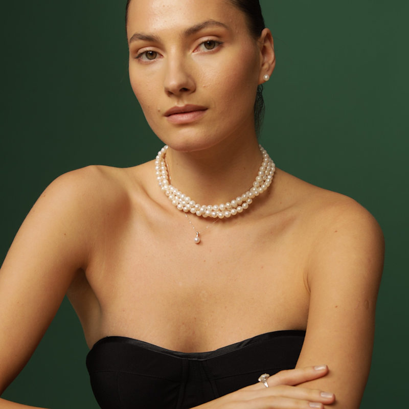 Thumbnail of White Pearl Choker – Three Row Bridal Necklace | Freshwater Pearls image