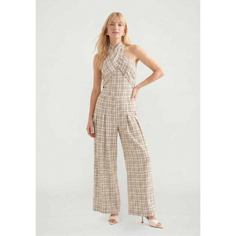 Thumbnail of Ardern Halterneck Check Culotte Jumpsuit In Neutral image