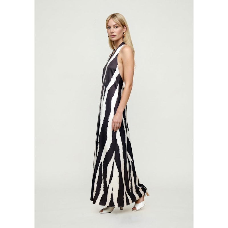 Thumbnail of Belle Zebra Print Maxi Dress In Black & White image