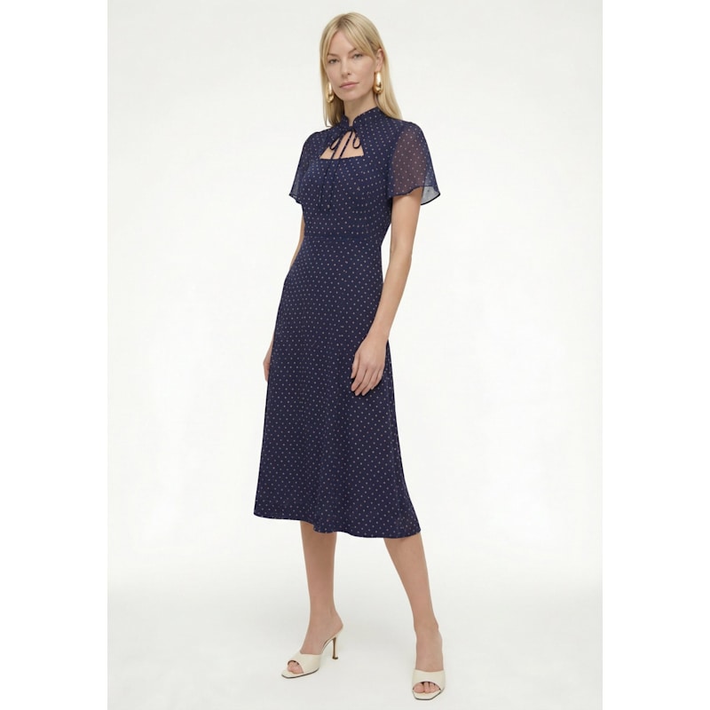 Thumbnail of Primrose Garden Polka Dot Print Midi Dress In Navy image