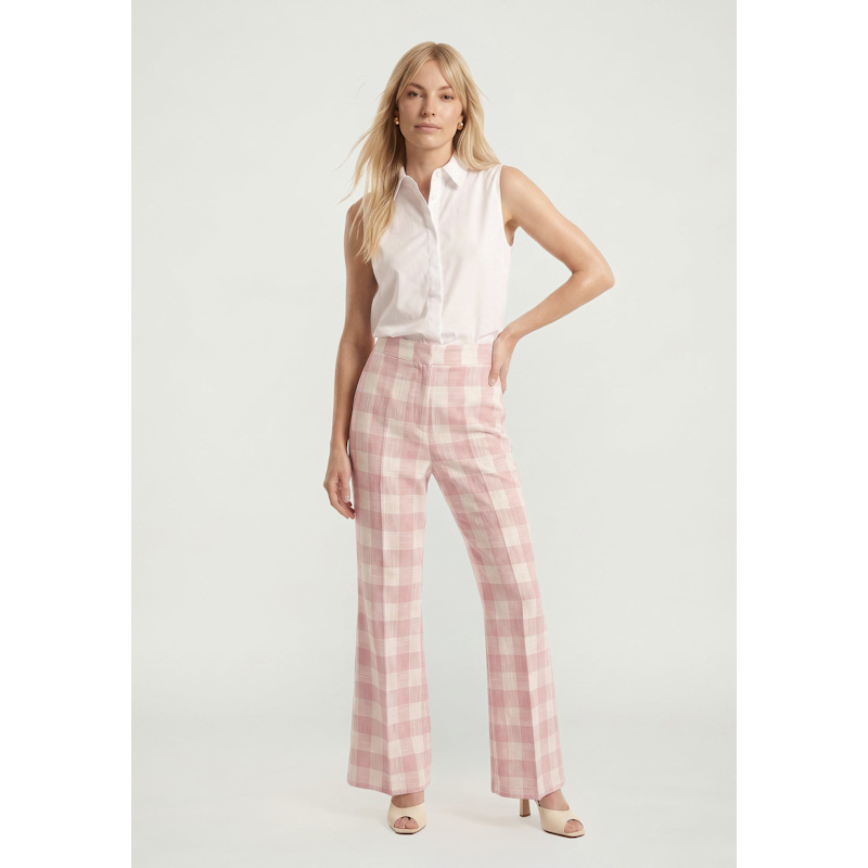 Thumbnail of Zena Flared Check Trouser In Pink image