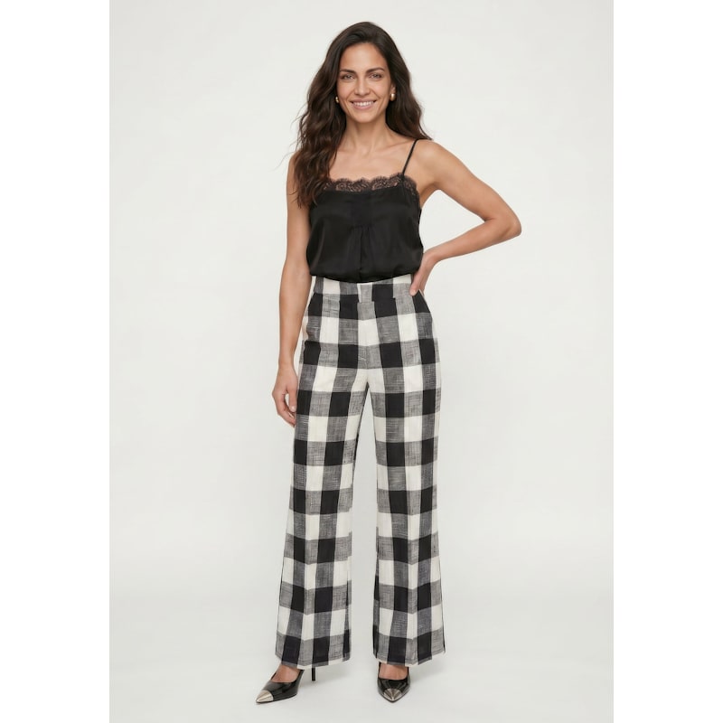 Thumbnail of Zena Flared Check Trouser In Black & White image
