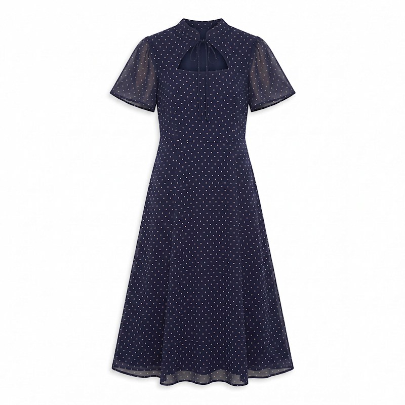 Thumbnail of Primrose Garden Polka Dot Print Midi Dress In Navy image