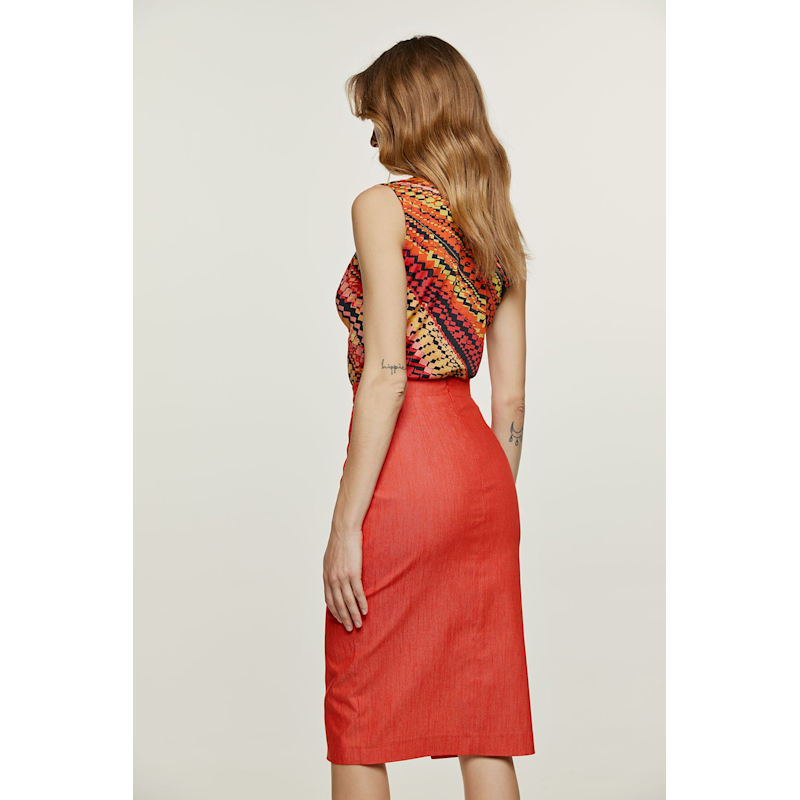 Thumbnail of Print Red V Neck Jersey Top image