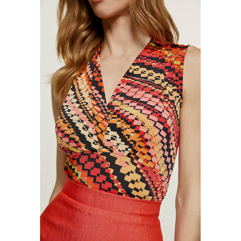 Thumbnail of Print Red V Neck Jersey Top image