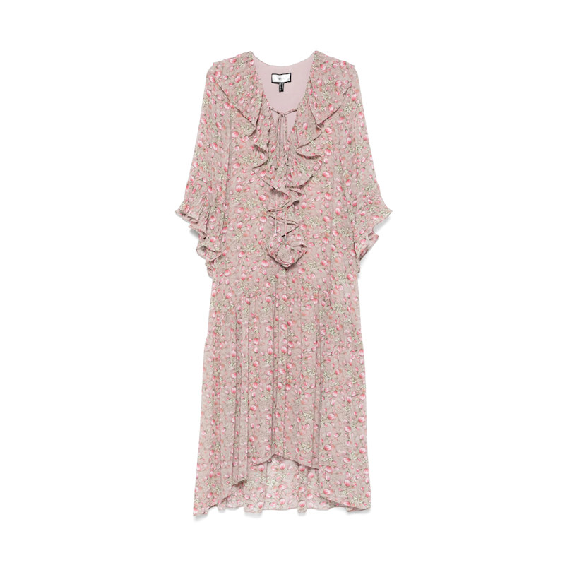 midi dusty pink dress Women's Gabrielle Light Pink Floral Cotton Bustier Midi Dress | Size: L