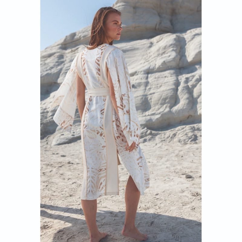 Thumbnail of Woven, Linen Blend Special Printed, Natural Color Kimono image