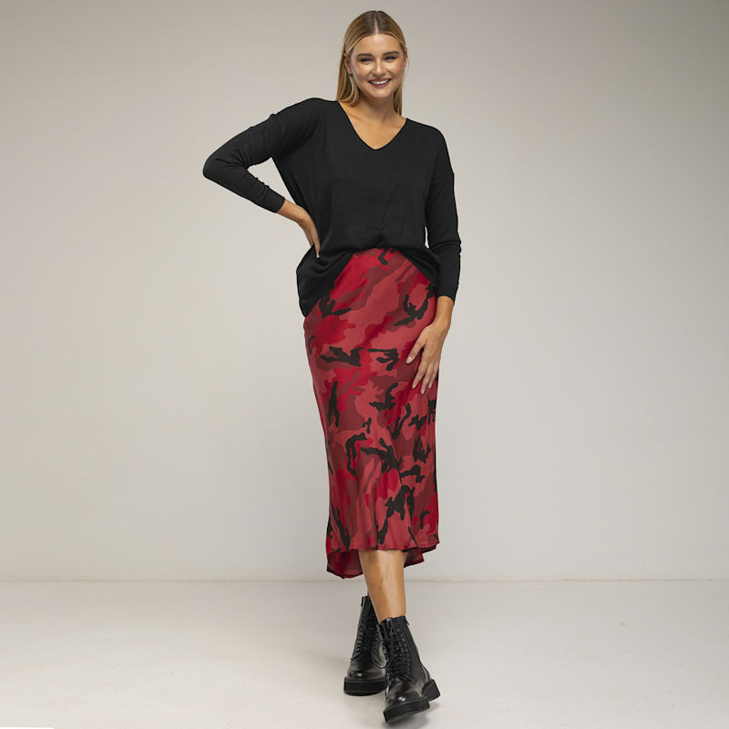 Thumbnail of Printed Midi Skirt With Silk,  Flounce, And Elastic Waistband image
