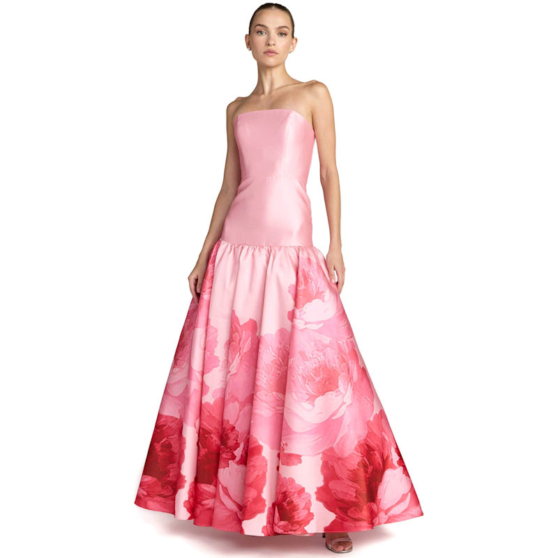Thumbnail of Printed Mikado Strapless Drop Waist Ball Gown image