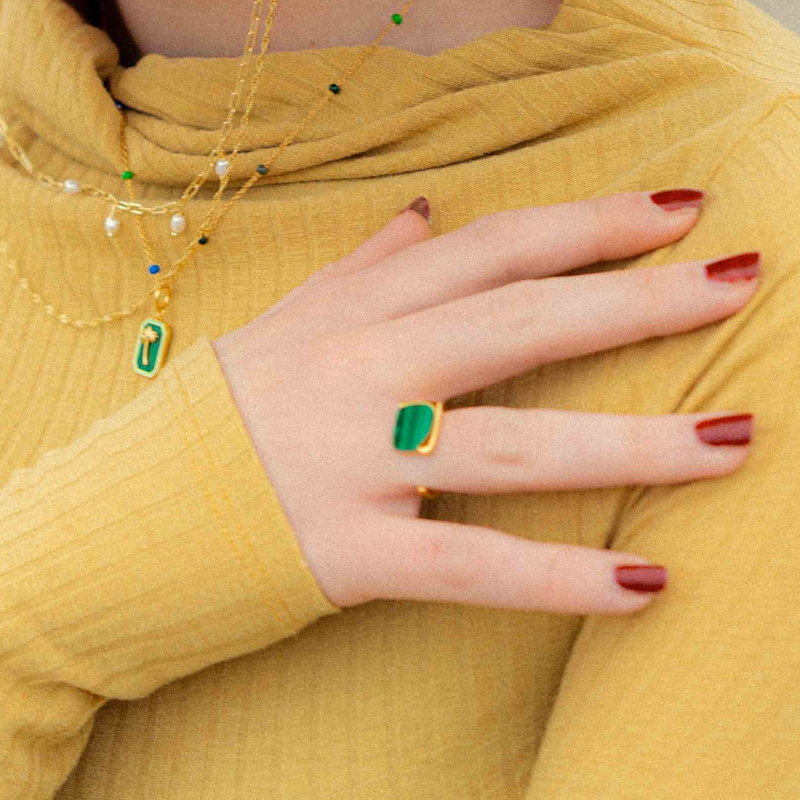 Thumbnail of Priscilla Malachite Crystal Gold Ring image