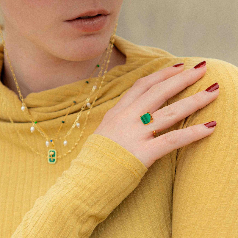 Thumbnail of Priscilla Malachite Crystal Gold Ring image