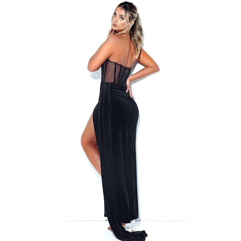 Thumbnail of Priya Black Draping Corset High Slit Velvet Gown image