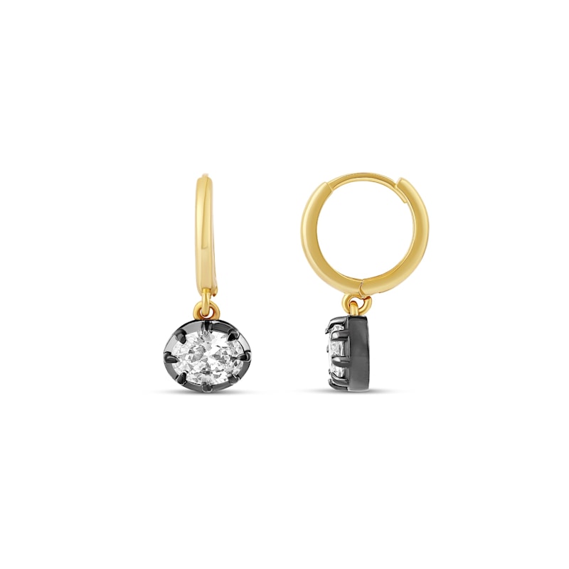 Thumbnail of Prong-Set Black Rhodium Drop Earrings - Oval image