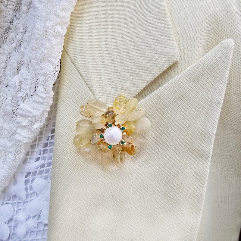 Thumbnail of Prosperity Citrine Beads Flower Brooch image