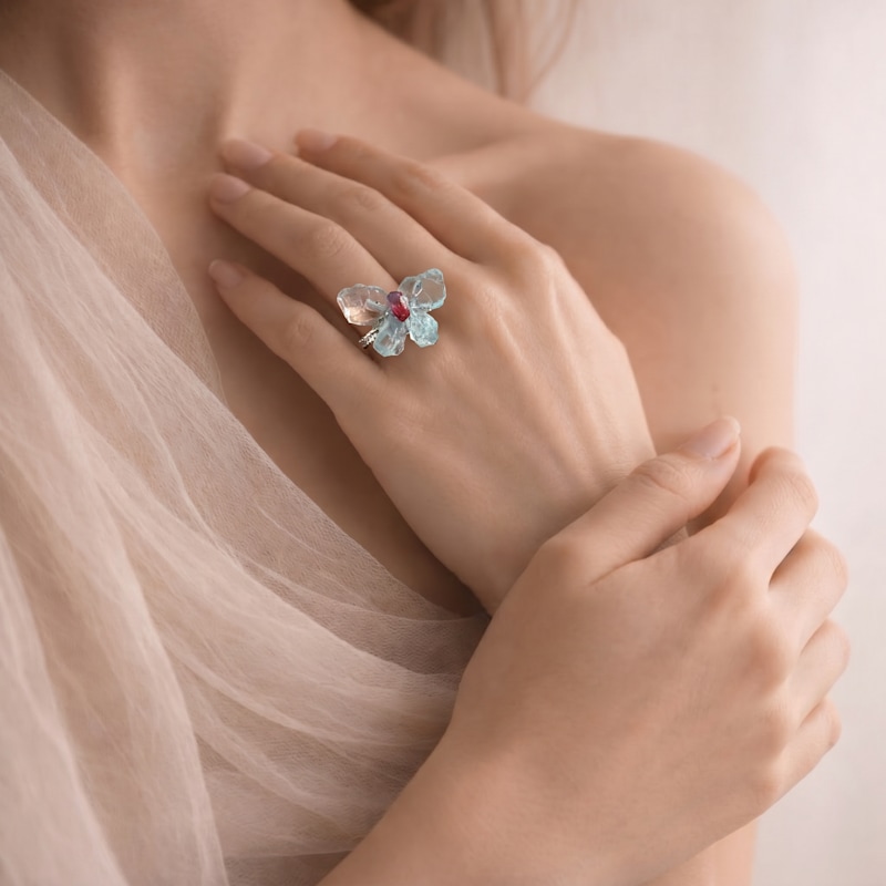 Thumbnail of Eros Aquamarine & Garnet Butterfly Ring image